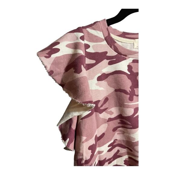 Anthropologie t.La Flutter Sleeve Top in Pink and White Camo Size M NWT - Picture 3 of 8
